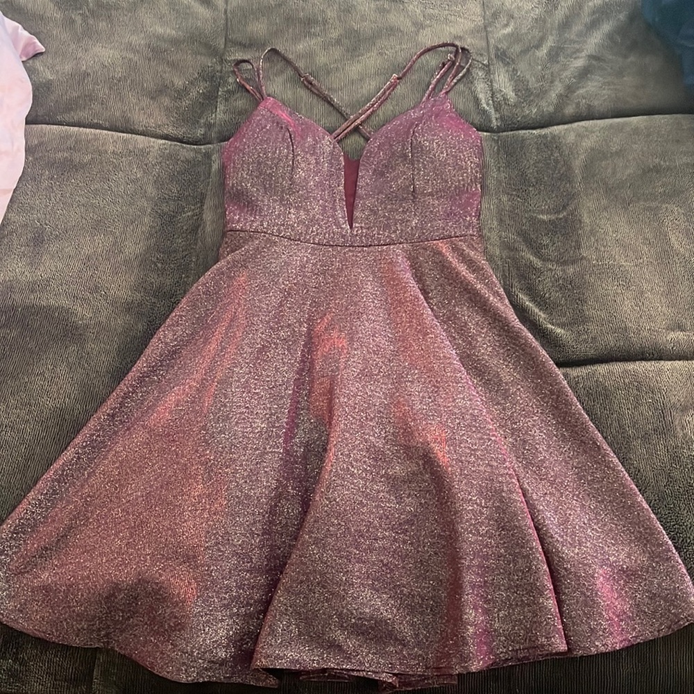 Sequin Hearts Purple Pink Metallic Mini Dress with POCKETS Size 5